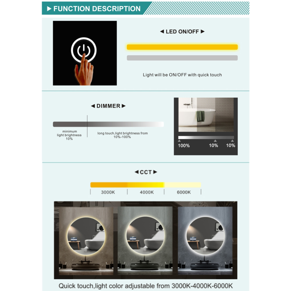 GTS-1W1203 dimmer CCT Single touch sensor for LED mirror