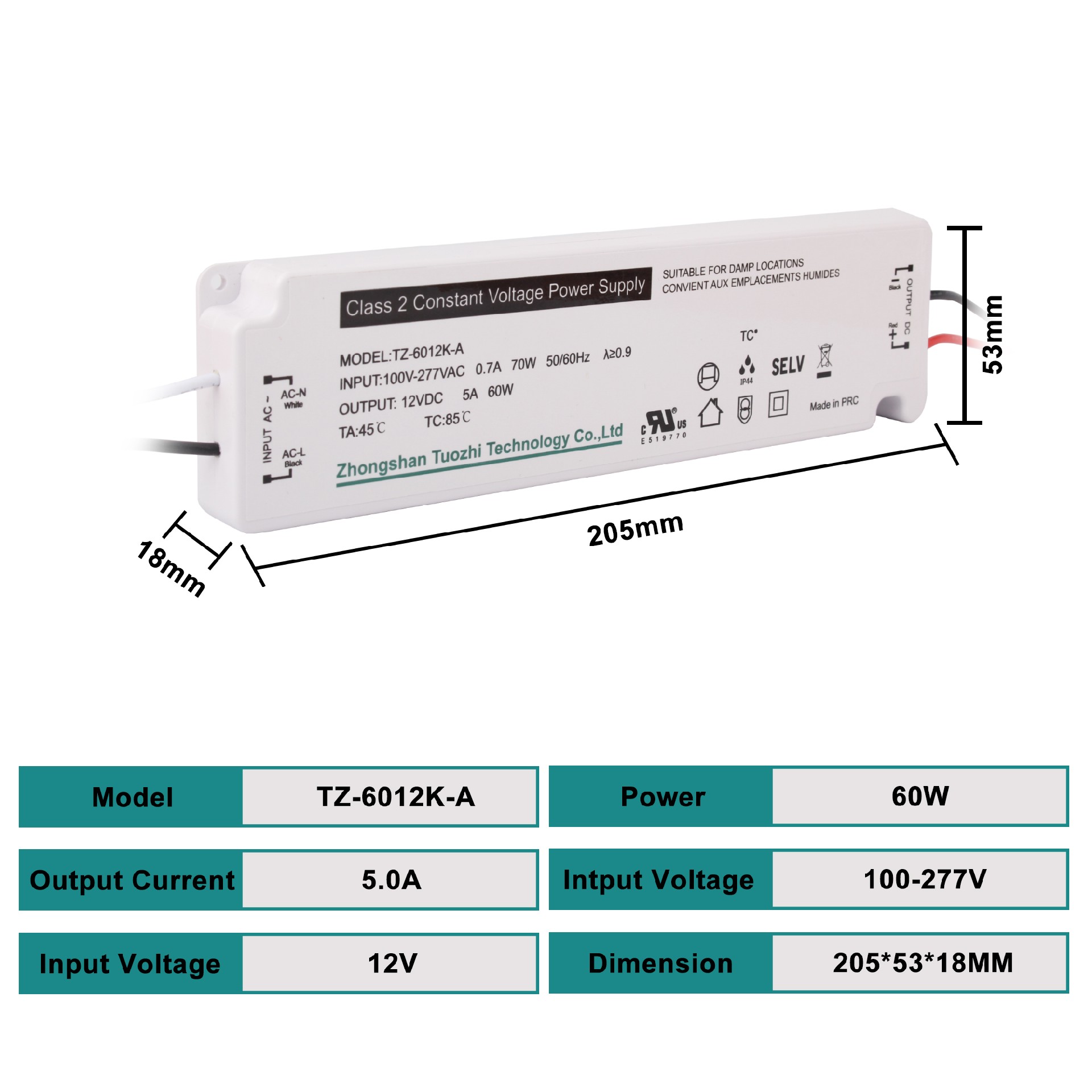 TZ-6012K-A  60W UL Ultra-thin LED Driver for led lamp